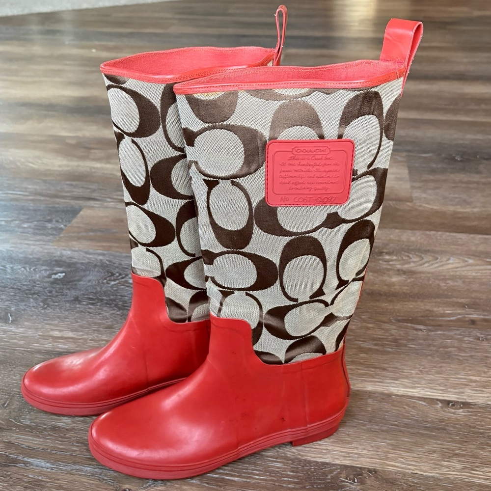 Coach Signature C Monogram Rain Boots | Size 9 | Old Money Chic